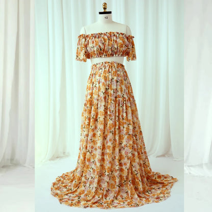 Maternity Rose Chiffon One Shoulder Elastic Short Top Dress
