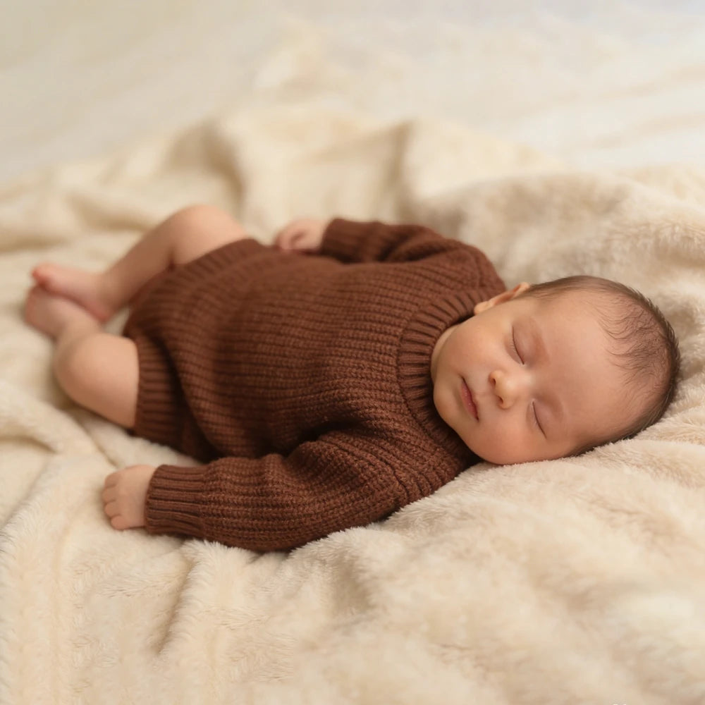 Brown Chunky Knit Romper Baby Costume Newborn Boy Girl Studio