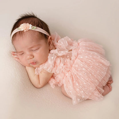 Polka Dot Tulle Tutu Dress Ruffle Shoulder Baby Girl Newborn Newborn Set