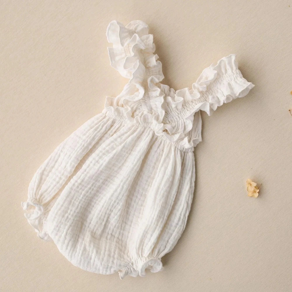 White Ruffle Romper Muslin Baby Foot Wraps Studio Costume