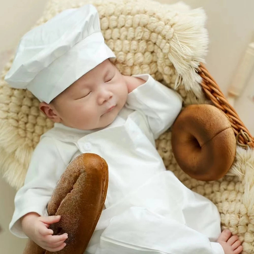 Newborn Baby Chef Costume Set Overalls Hat Black White Role Play Months