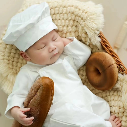 Newborn Baby Chef Costume Set Overalls Hat Black White Role Play Months