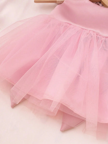 2pcs Baby Girl Pearl Style Dress Rose Flower Headband Newborn Set