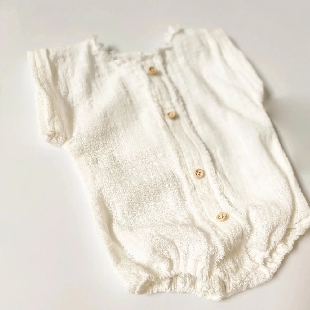 Newborn Romper White Linen Button Short Sleeve Baby Photo Family Maternity Shoo