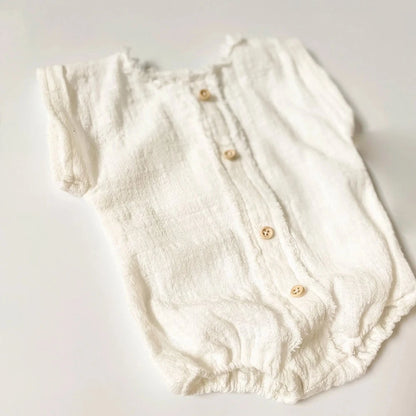 Newborn Romper White Linen Button Short Sleeve Baby Photo Family Maternity Shoo