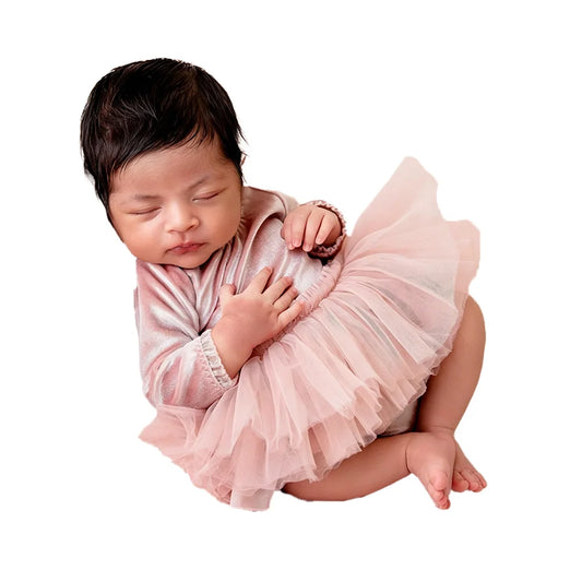 Velvet Romper Pink Tutu Dress Studio Baby Girl Fotografia Clothing