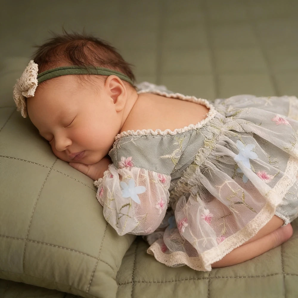 Newborn Girl Floral Lace Tutu Romper Baby Dress Princess Long Sleeve