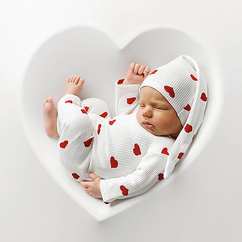 Heart Theme Baby Boy Knit Romper Hat Set Soft