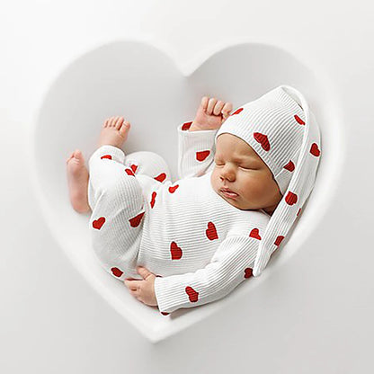 Heart Theme Baby Boy Knit Romper Hat Set Soft