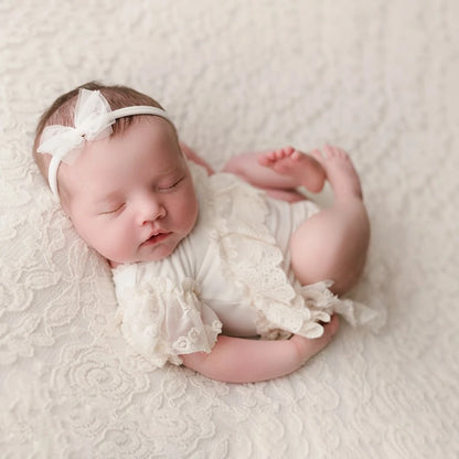 Newborn Baby Girl White Lace Ruffle Romper Bodysuit Costume