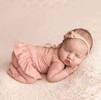 Baby Girl Ruffle Open Back Romper Bow Headband
