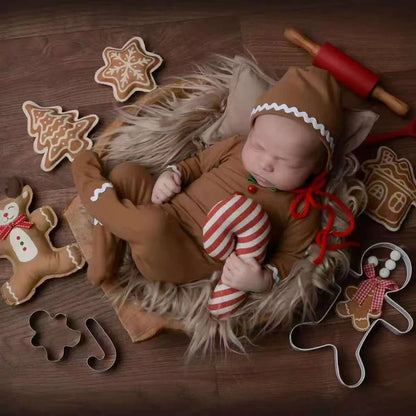 Newborn Christmas Gingerbread Long Sleeve Romper Hat Set Baby Holiday Costume Boutique