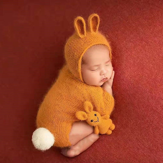 Rabbit Knit Baby Set Photo Costume Bunny Hat Doll Newborn