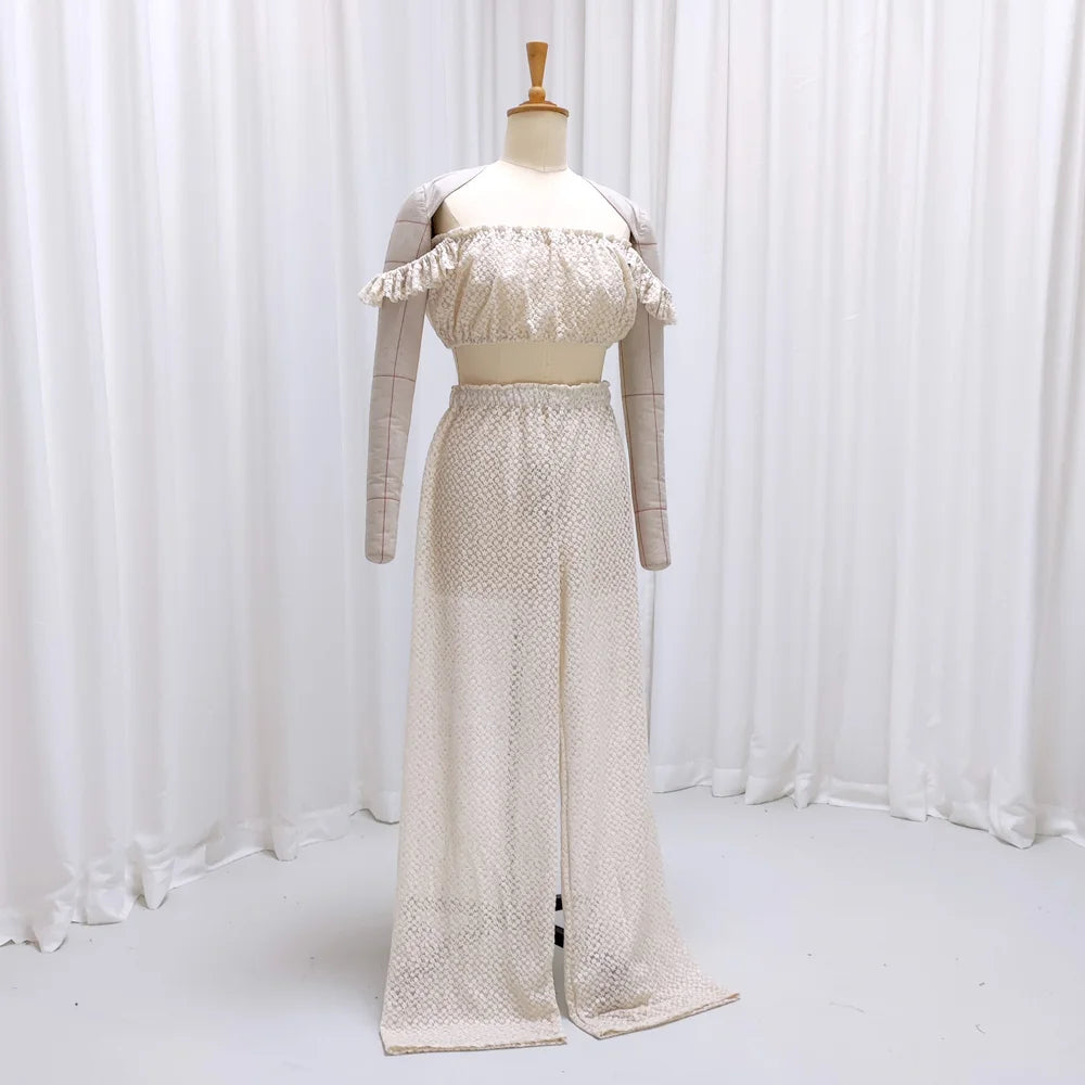 Photography Dress For Women Cotton Thread Embroidered Yarn Simple Off Shoulder Short Top&Sexy Wide Leg Pants Maternity Session