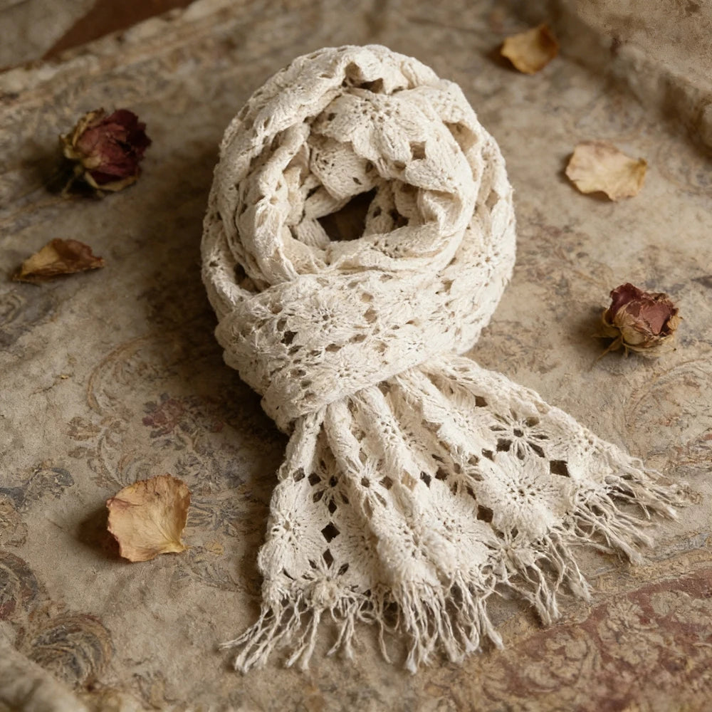 Beige Lace Crochet Floral Swaddle Blanket Baby Wrap Studio Soft Cotton Fabric