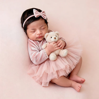 Velvet Romper Pink Tutu Dress Studio Baby Girl Fotografia Clothing