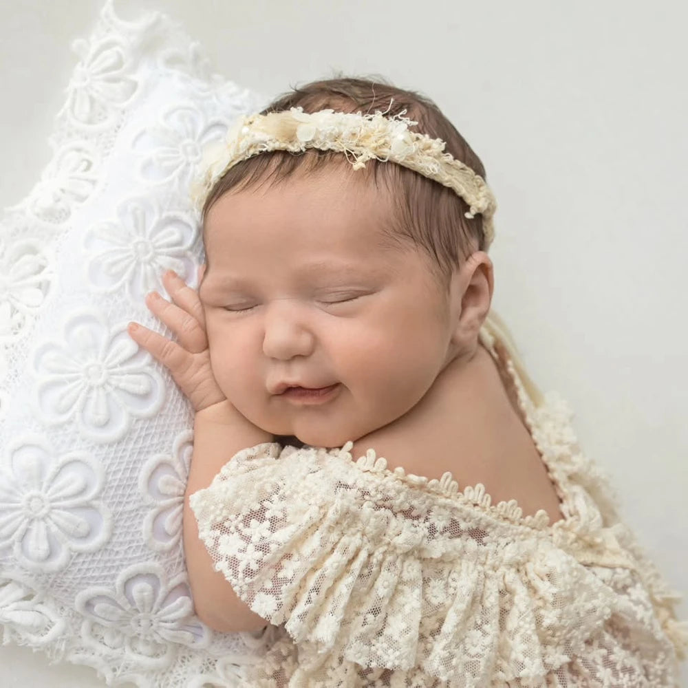 Beige Lace Ruffle Off Shoulder Romper Newborn Baby Girl Clothing