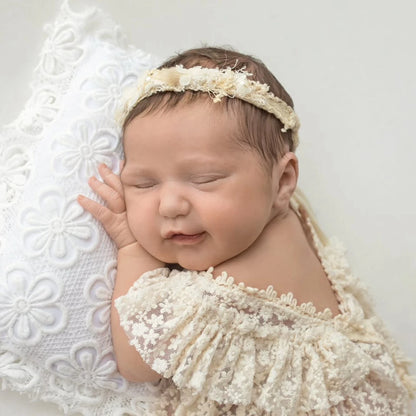 Beige Lace Ruffle Off Shoulder Romper Newborn Baby Girl Clothing
