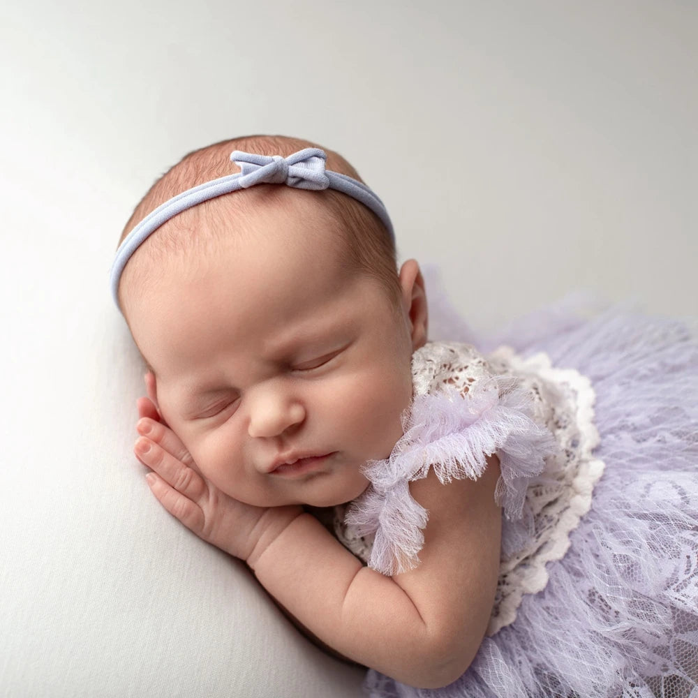 Lavender Purple Lace Tutu Romper Newborn Fluffy Tulle Baby Girl Dress Open Back