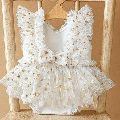 Elegant Baby White Star Tulle Romper Newborn Princess Posing Onesie