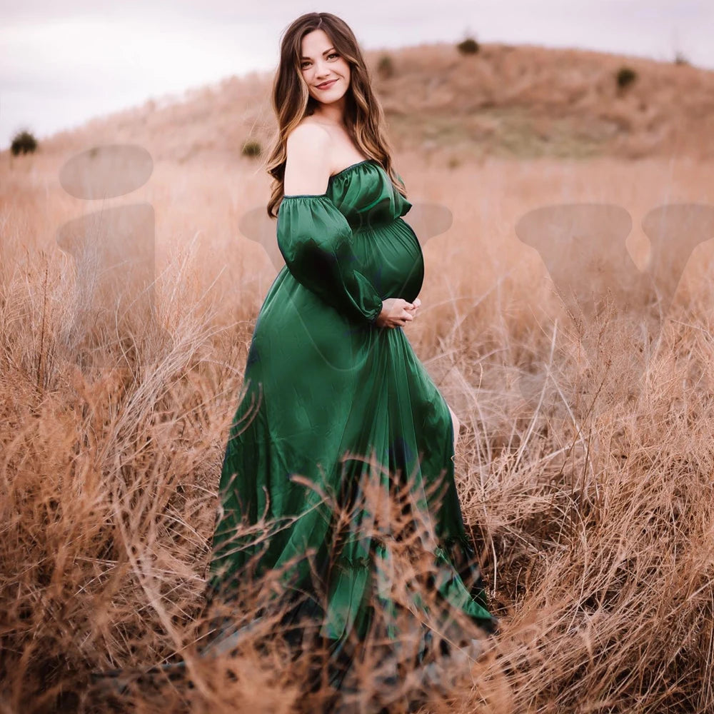 Maternity Soft Satin Off Shoulder Woman Baby Shower Gift Dress
