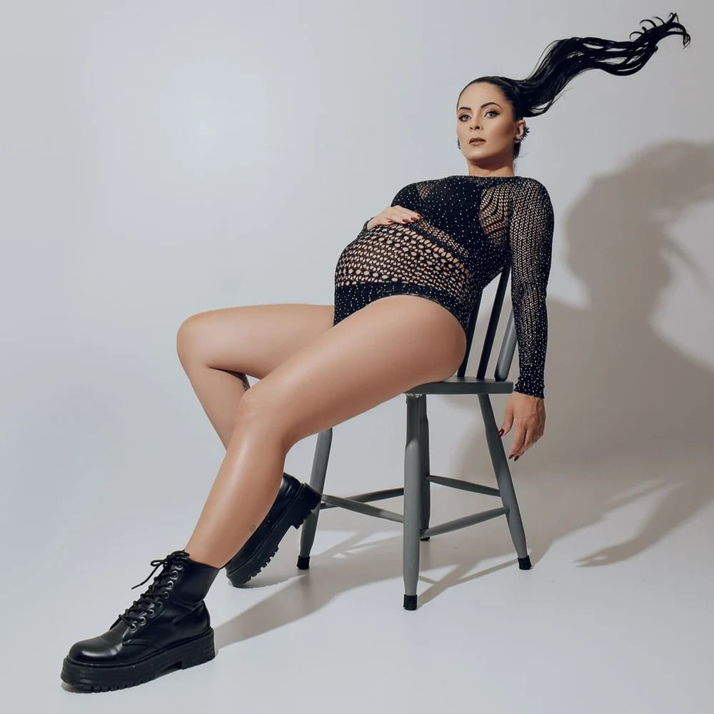Maternity Fashion Long Sleeve Stretch Jumpsuits Fishnet Underwear Lingerie Plus Size