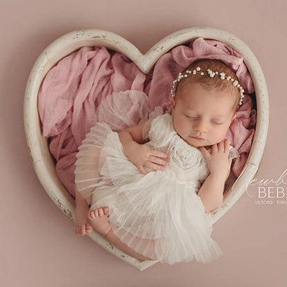 Baby Girl White Tutu Dress Ruffle Lace Tulle Skirt Pearl Flower Embellished Newborn Set