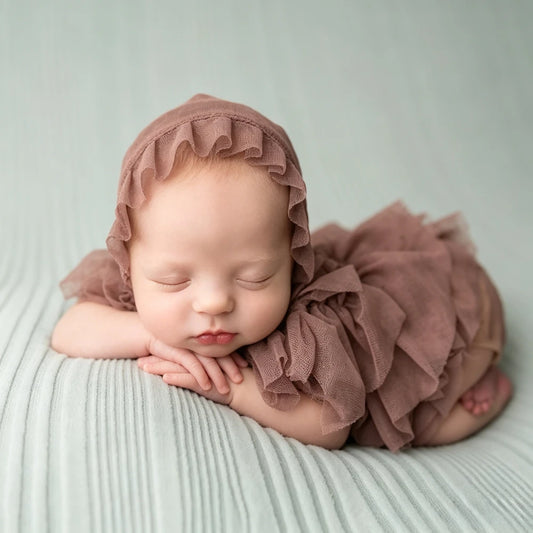 Newborn Lace Romper Long Sleeve Eyelash Bodysuit Backless Vintage Studio Costume