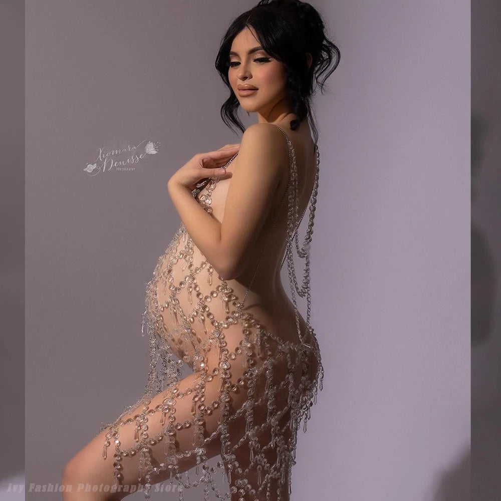Maternity Tassel Crystal Sling Dress Brinlin
