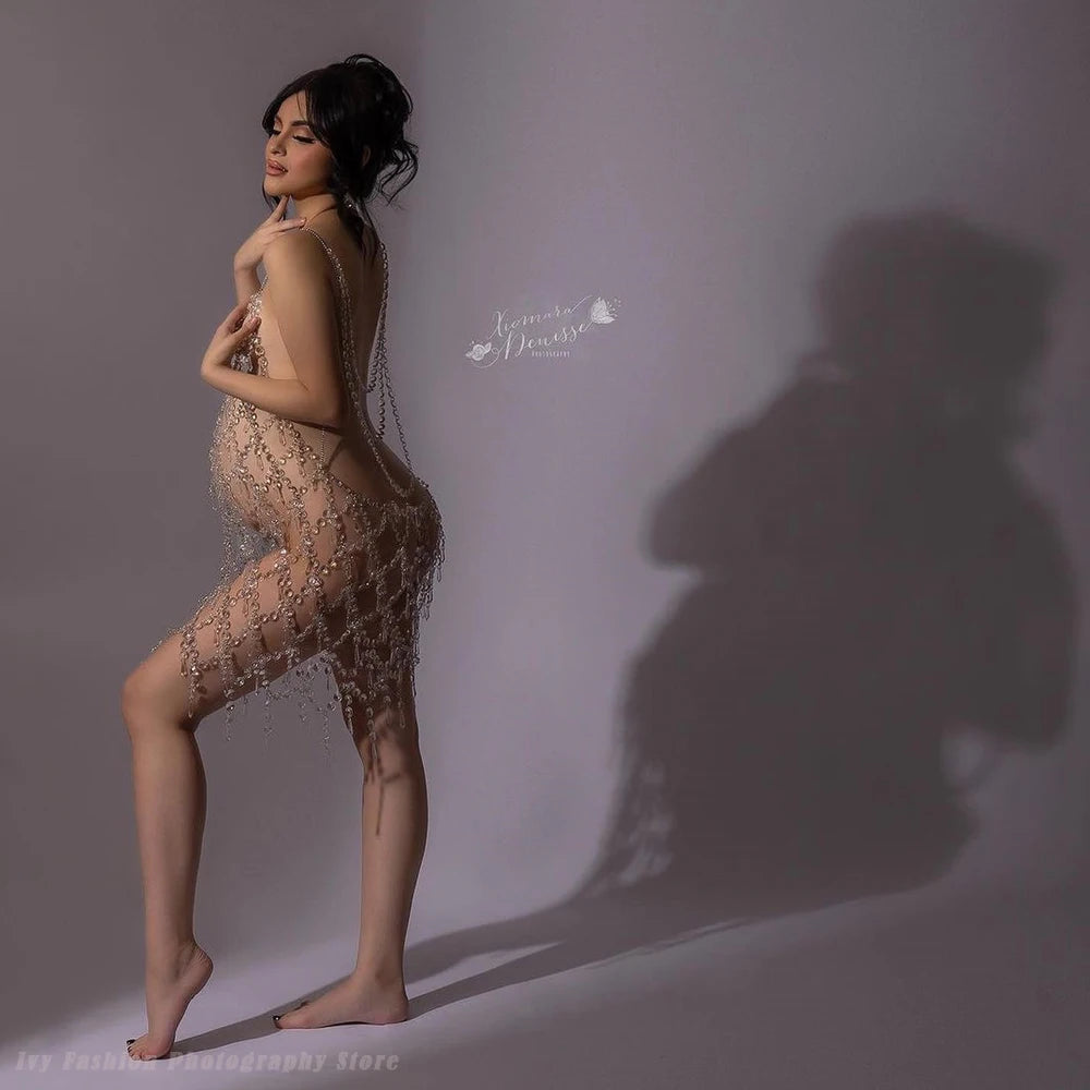 Maternity Tassel Crystal Sling Dress Brinlin
