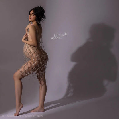 Maternity Tassel Crystal Sling Dress Brinlin