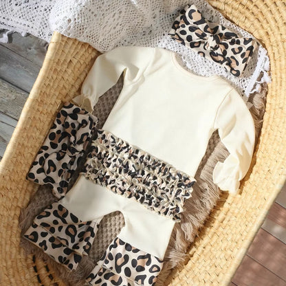 Newborn Baby Girl Romper Set Leopard Print Ribbed Cotton Headband Hi Im New Here