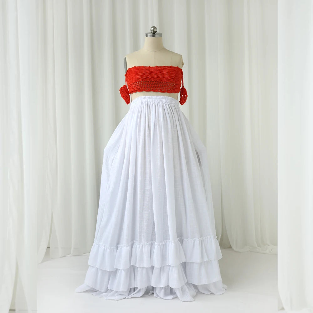 Maternity Knitted Bra Linen Cotton Three-layer Lace Boho Style Dress Two-piece Set