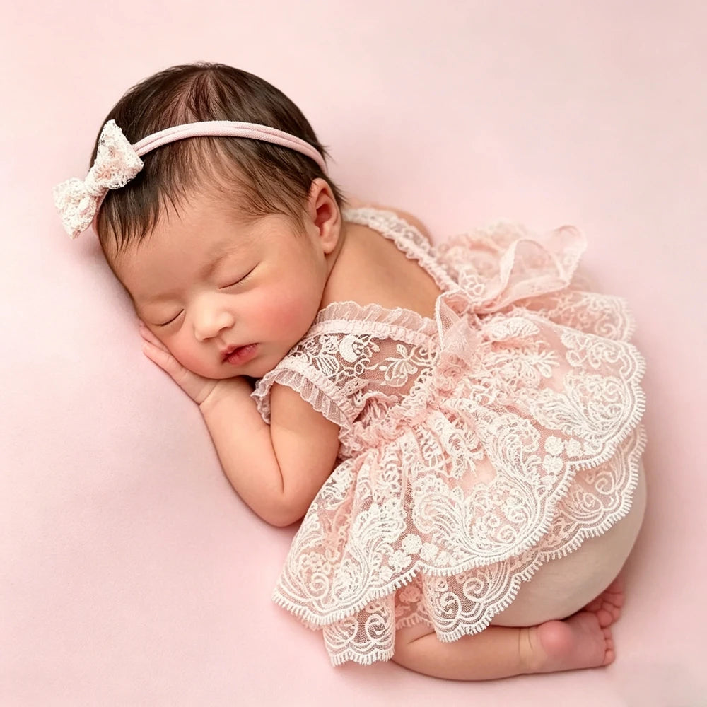 Girl Pink Lace Romper Clothing Baby Backless Princess Costume