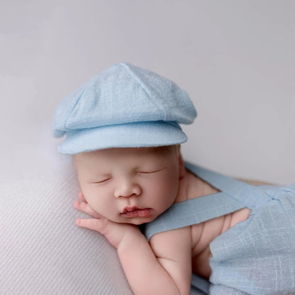 Baby Boy Vintage Newsboy Hat Linen Cotton Romper Suspenders