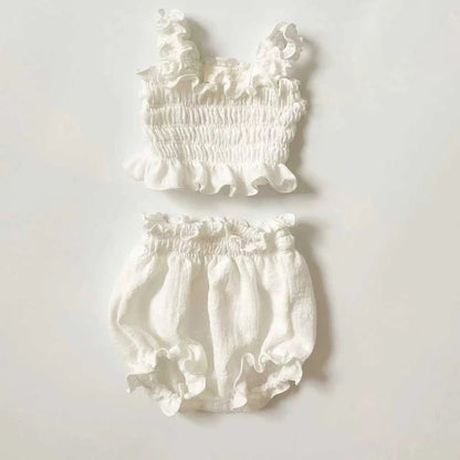 Newborn 2pcs Ruffle Top Bloomers Set Soft Cotton