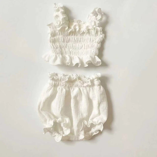 Newborn 2pcs Ruffle Top Bloomers Set Soft Cotton