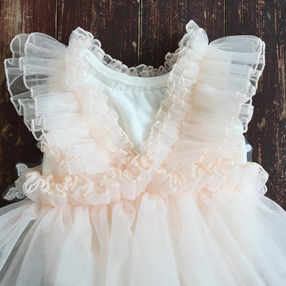 Newborn Beige Lace Tulle Dress Baby Costume Elegant Style Newborn Set