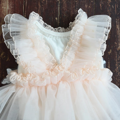 Newborn Beige Lace Tulle Dress Baby Costume Elegant Style Newborn Set