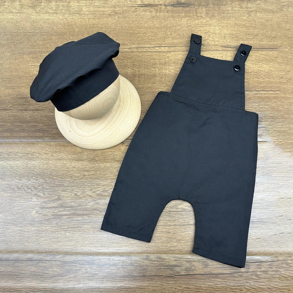 Newborn Baby Chef Costume Set Overalls Hat Black White Role Play Months
