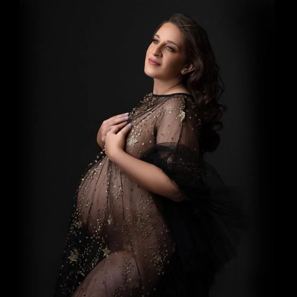 Maternity Goddess Crown Tulle Bronzing Dress Shooting