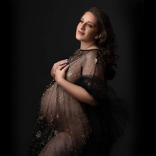 Maternity Goddess Crown Tulle Bronzing Dress Shooting