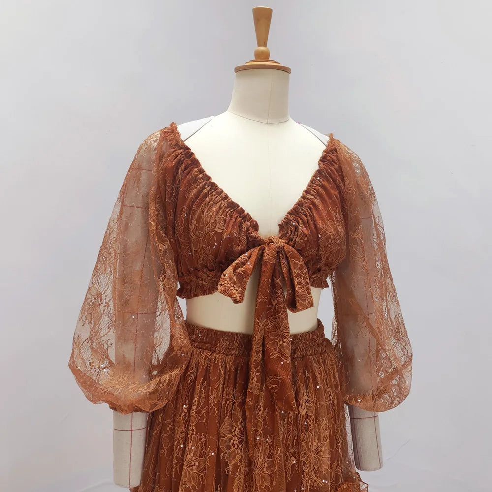 Maternity Gown For Photo Shoot V-neck And Off Shoulder Lace Dress Two-piece Set Boho Pregnant Dress Photography Dress For Women