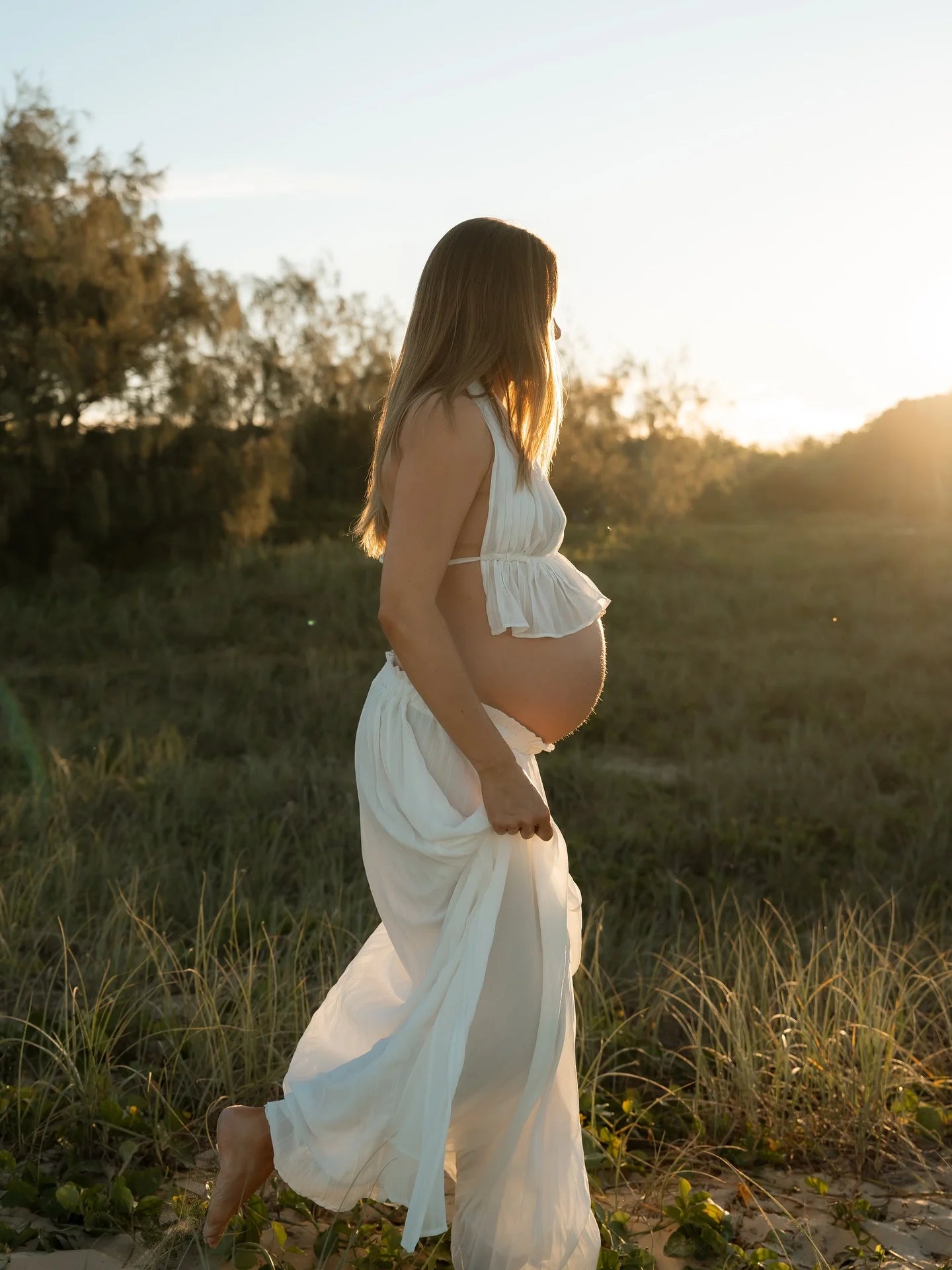 Maternity Dresses For Baby Showers Fashion White V-neck Sleeveless Hanging Neck Two-Piece Dress Photo Shoot Dress For Women
