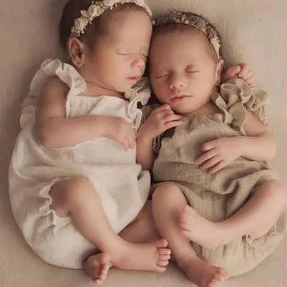 Newborn Ruffle Romper Khaki Linen Baby Soft
