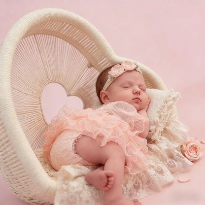 Newborn Baby Girl Peach Tutu Romper Lace Ruffle Bodysuit Dress