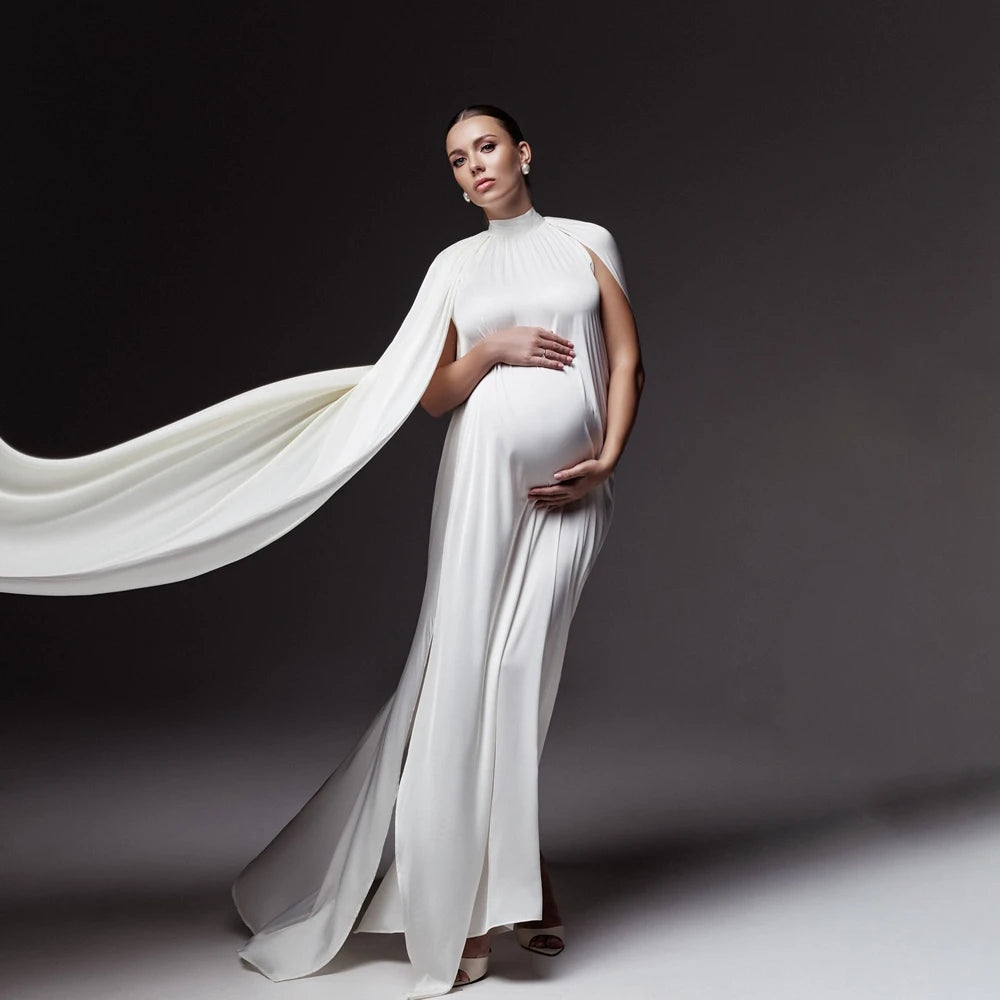 Elegant High-Neck Cape-Sleeve Maternity Gown | KOOUOO