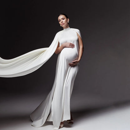 Elegant High-Neck Cape-Sleeve Maternity Gown | KOOUOO