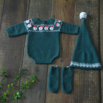 Green Christmas Knit Newborn Santa Sweater Hat Set Baby Holiday Studio Boutique Costume