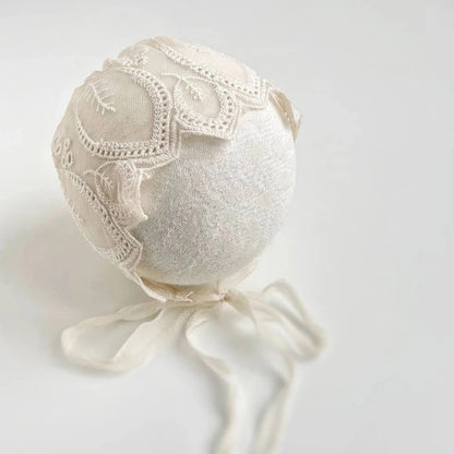Lace Bonnet Baby Tie Knot Headband Vintage Floral Embroidery Newborn Set